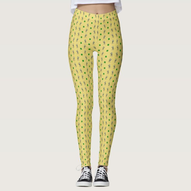 Leprachaun Shamrock St. Pat's Day-Print Leggings (Front)