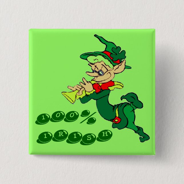 Leprechaun 100% IRISH 15 Cm Square Badge (Front)