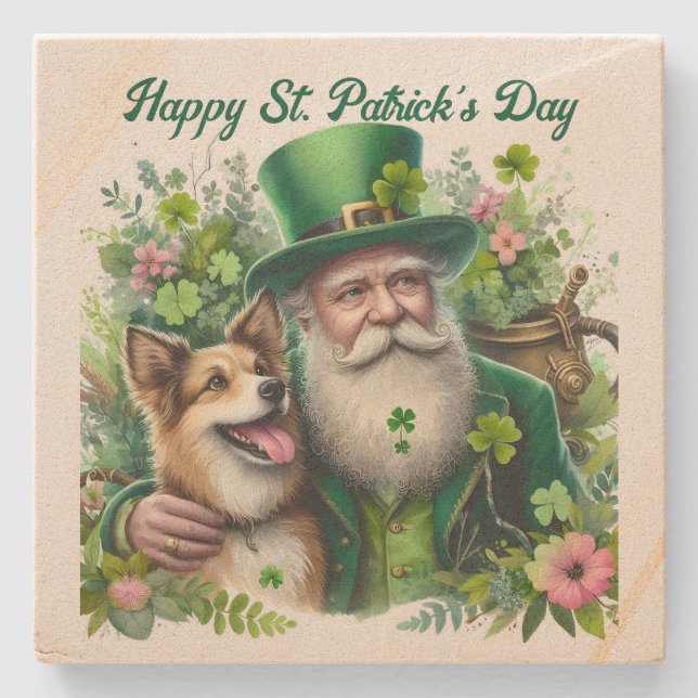 Leprechaun And Dog Stone Coaster (Front)