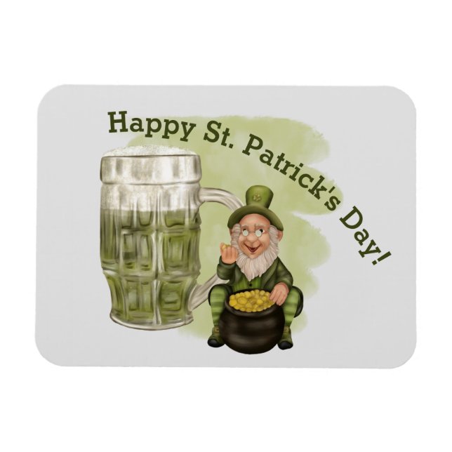 Leprechaun and Green Beer St. Patrick's Day Magnet (Horizontal)