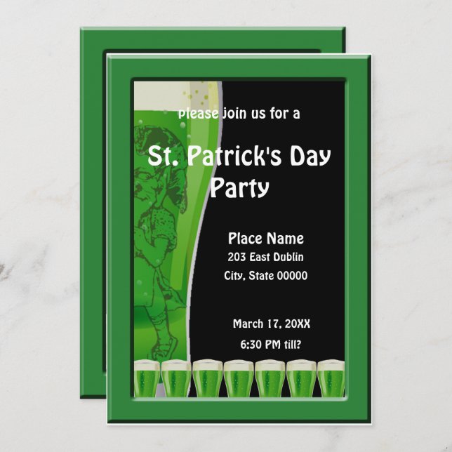 Leprechaun and Green Beer St. Patrick's Day Party Invitation (Front/Back)