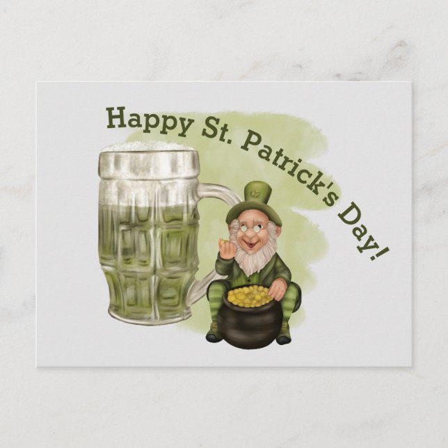 Leprechaun and Green Beer St. Patrick's Day Postcard (Front)