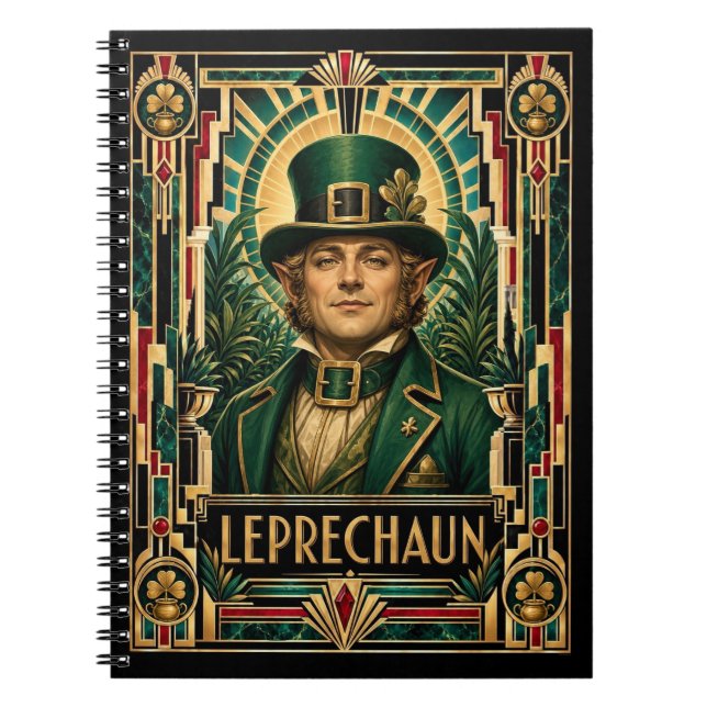 Leprechaun, Art Deco Mythical Notebook (Front)