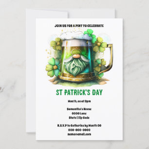 Leprechaun beer tankard shamrock flowers holiday invitation