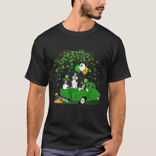 Leprechaun Border Collie Dogs On Truck Saint Patri T-Shirt (Front)