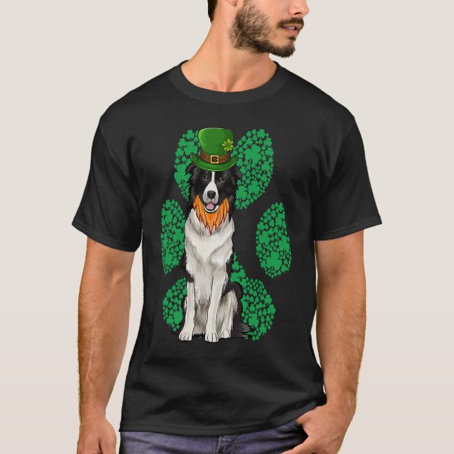 Leprechaun Border Collie St Patricks Day Shamrock  T-Shirt (Front)