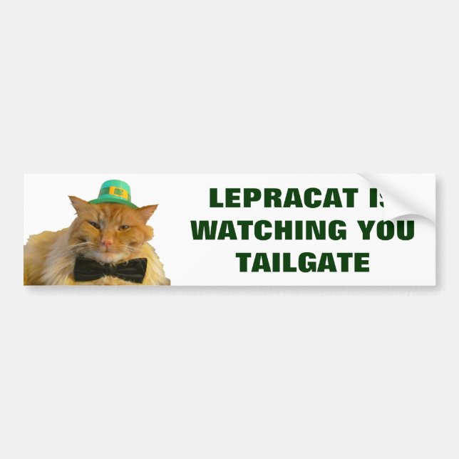 Leprechaun Cat Is Watching You Tailgate Bumper Sticker (Front)