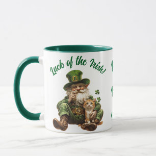 Leprechaun Cat with Shamrock Luck of the Irish Mug