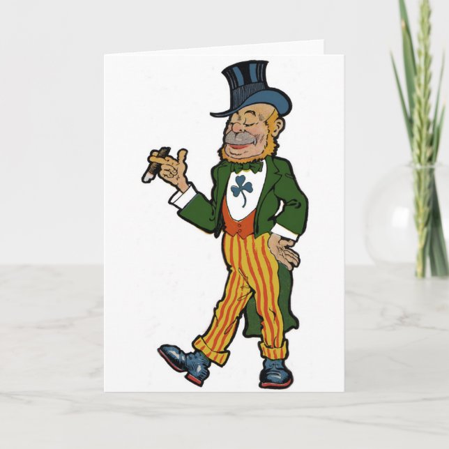 Leprechaun, Cigar, Top Hat Vintage St. Patrick's Card (Front)