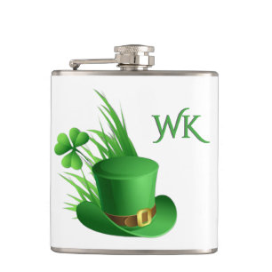 Leprechaun Clove Hat in Grass Monogram Hip Flask
