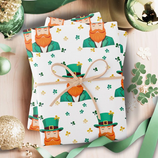 Leprechaun Clover Shamrock Patrick's Day Wrapping Paper Sheet (Creator Uploaded)
