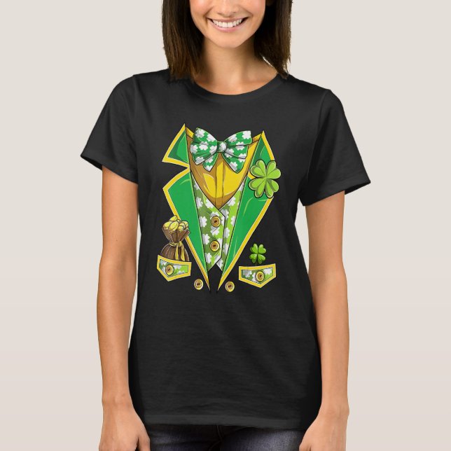 Leprechaun Costume Tuxedo With Shamrock For St Pat T-Shirt (Front)