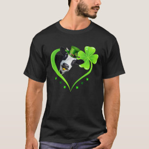 Leprechaun Cow Shamrock Heart St Patricks Day Cow T-Shirt