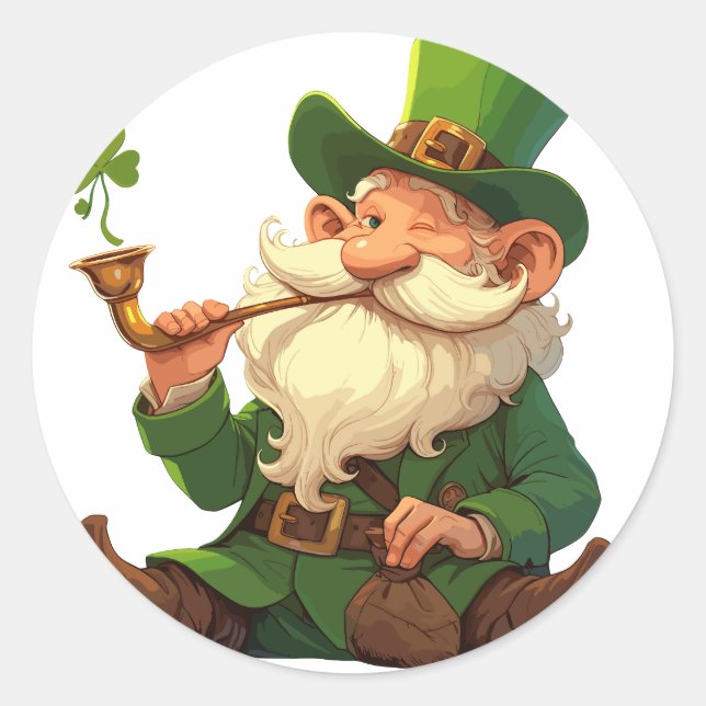 Leprechaun Creating Clover Magic Classic Round Sticker (Front)