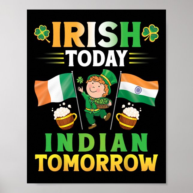Leprechaun Dancing Flags Beer Irish Today Indian T Poster (Front)