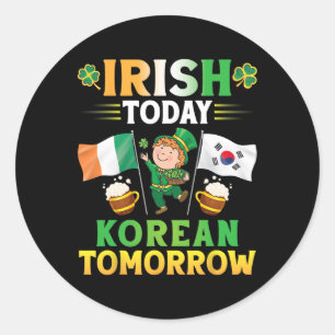 Leprechaun Dancing Flags Beer Irish Today Korean T Classic Round Sticker