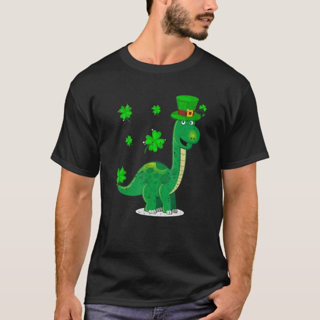 Leprechaun Dinosaur Shamrock St Patricks Day Anima T-Shirt (Front)