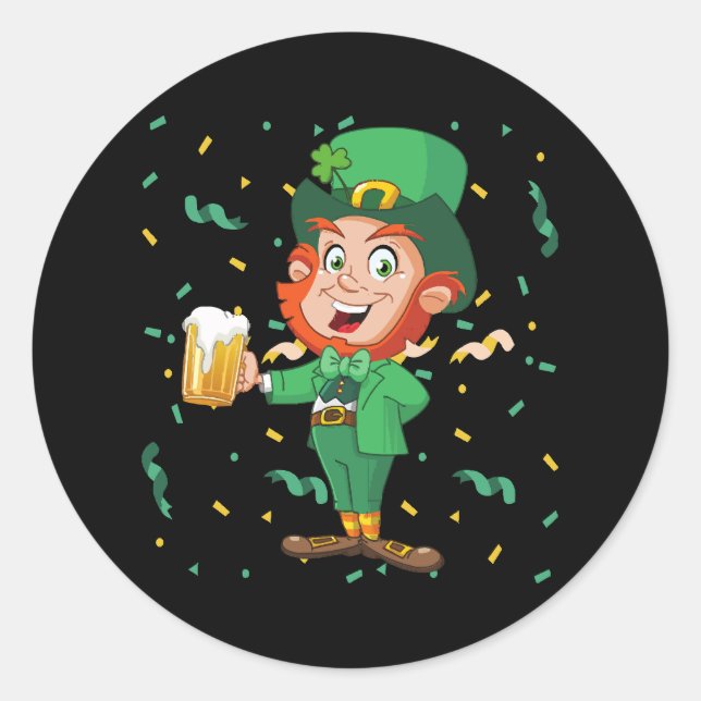 Leprechaun Drinking Beer St. Patrick's Day Classic Round Sticker (Front)