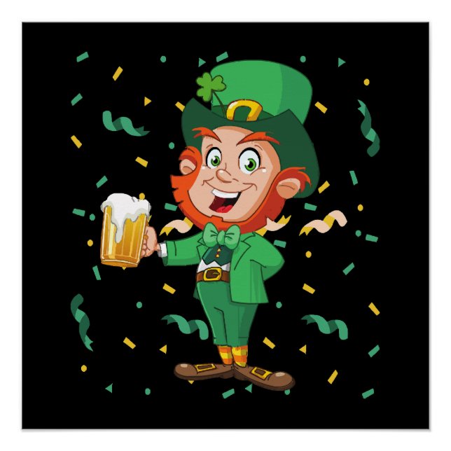 Leprechaun Drinking Beer St. Patrick's Day Poster (Front)