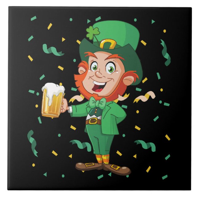 Leprechaun Drinking Beer St. Patrick's Day Tile (Front)