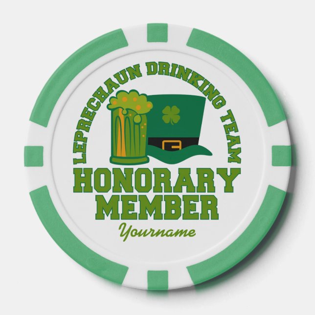 Leprechaun Drinking Team custom poker chips (Front)