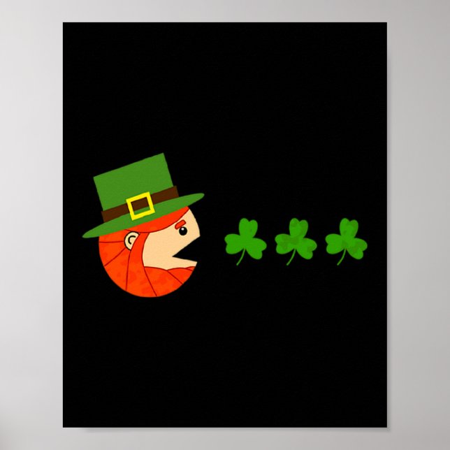 Leprechaun Eating Shamrocks Funny St Patrick Day V Poster (Front)
