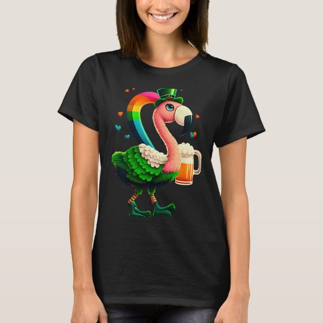 Leprechaun Flamingo Beer Irish Flamingo St Patrick T-Shirt (Front)