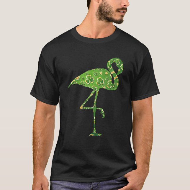 Leprechaun Flamingo Shamrock Irish Flamingo St Pat T-Shirt (Front)