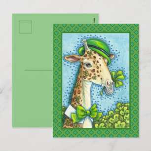 LEPRECHAUN GIRAFFE, COLORFUL ST. PATRICK'S DAY HOLIDAY POSTCARD