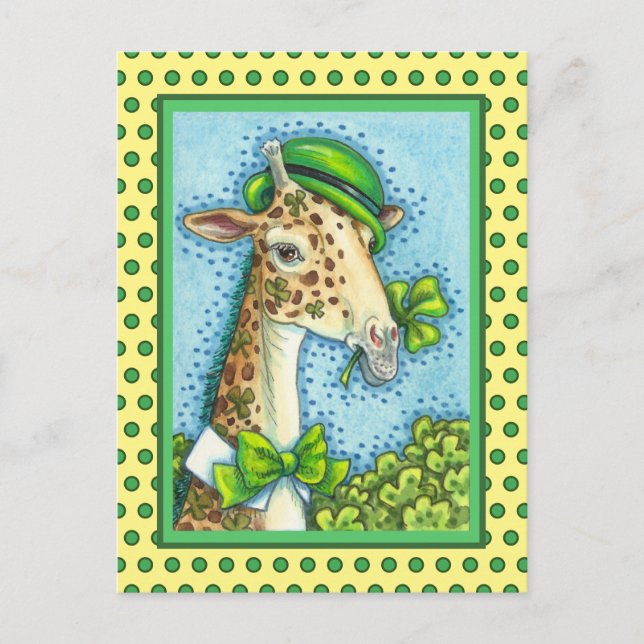 LEPRECHAUN GIRAFFE, COLORFUL ST. PATRICK'S DAY POSTCARD (Front)