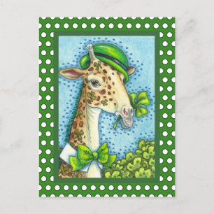 LEPRECHAUN GIRAFFE, COLORFUL ST. PATRICK'S DAY POSTCARD