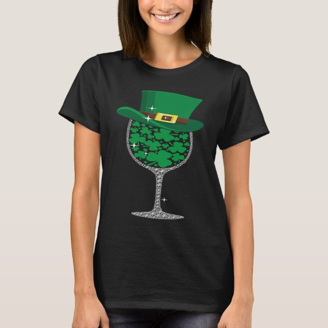 Leprechaun Glass Of Wine Shamrock St Patrick's Day T-Shirt (Front)