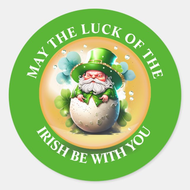 Leprechaun gnome hatching out of egg Irish news Classic Round Sticker (Front)