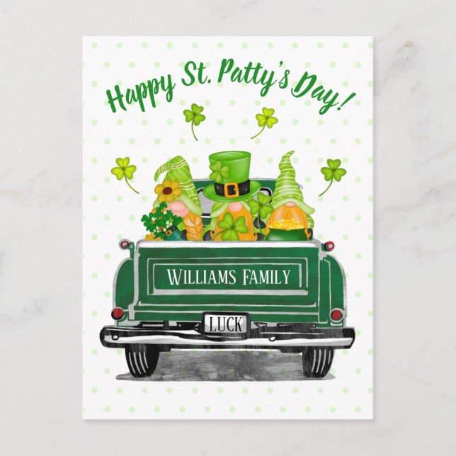 Leprechaun Gnome Vintage Green Truck St. Paddy's  Postcard (Front)