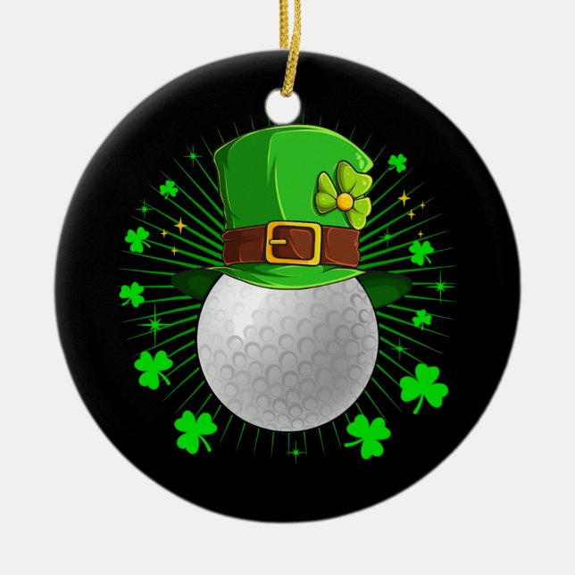 Leprechaun Golf Ball St Patrick's Day Tee Ceramic Tree Decoration (Front)
