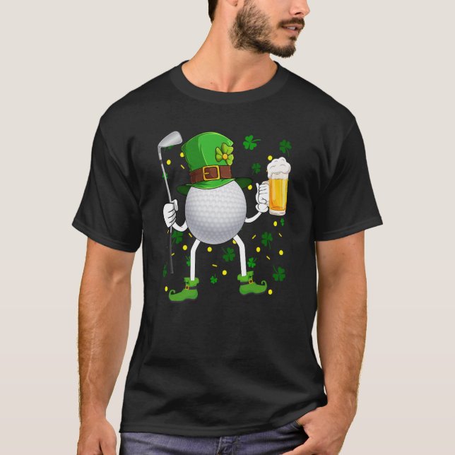 Leprechaun Golf Ball With Stick & Glass Of Beer Pa T-Shirt (Front)