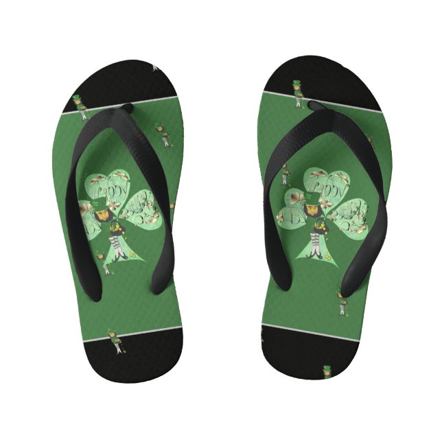 Leprechaun "Happy St. Patrick's Day"   Kid's Flip Flops (Footbed)
