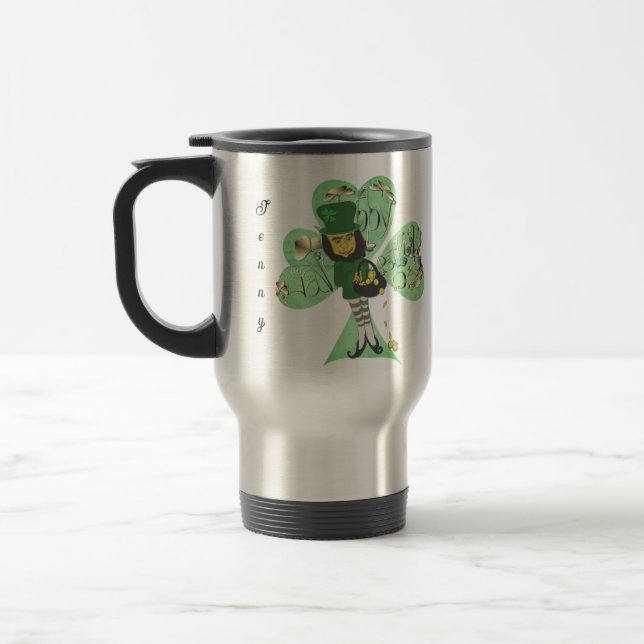 Leprechaun "Happy St. Patrick's Day"  Travel Mug (Left)