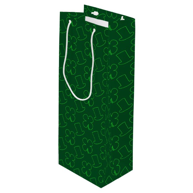 Leprechaun Hat and Clover Pattern Wine Gift Bag (Front Angled)