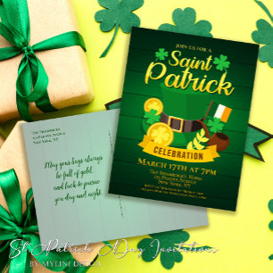 Leprechaun Hat and Gold St. Patrick's Day Invitation Postcard