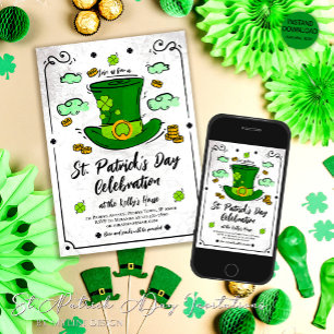 Leprechaun Hat and Shamrocks Saint Patrick's Day Invitation