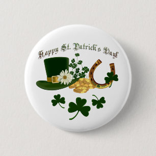 Leprechaun Hat Gold Horseshoe - St Patrick's 6 Cm Round Badge