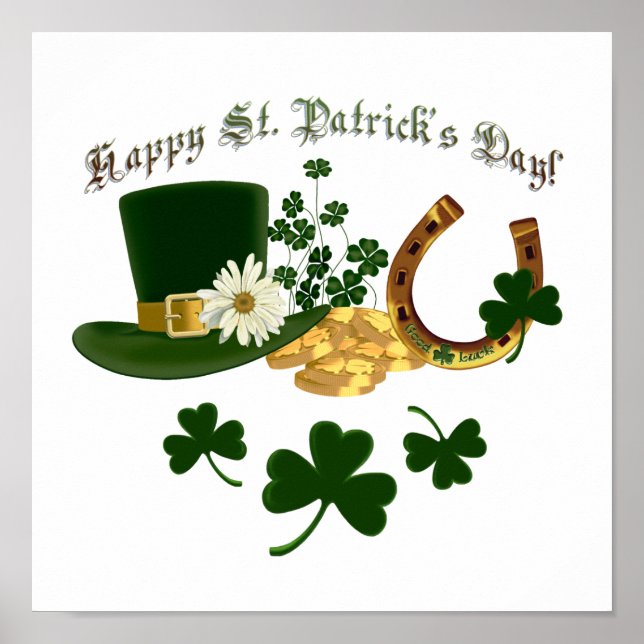 Leprechaun Hat Gold Horseshoe - St Patrick's Poster (Front)