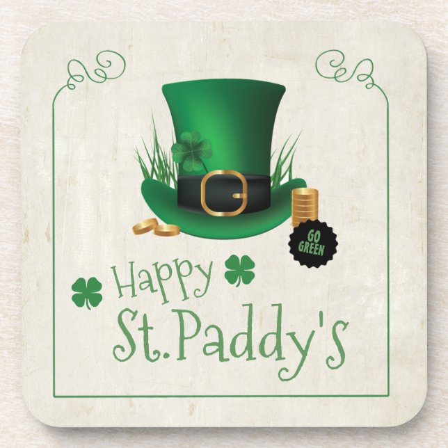 Leprechaun Hat Happy St. Paddy's ID636 Coaster (Front)
