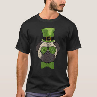 Leprechaun Hat Pug Shamrock Glasses St Patricks Da T-Shirt