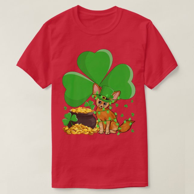Leprechaun Hat Shamrock Leaf Fennec Fo St  T-Shirt (Design Front)