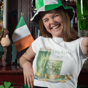 Leprechaun Hat with Green Beer on St Patrick's Day T-Shirt