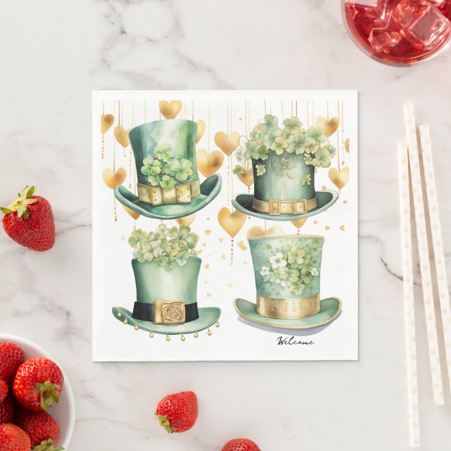 Leprechaun Hats and Gold Hearts for St Paddy's Day Napkin (Insitu)