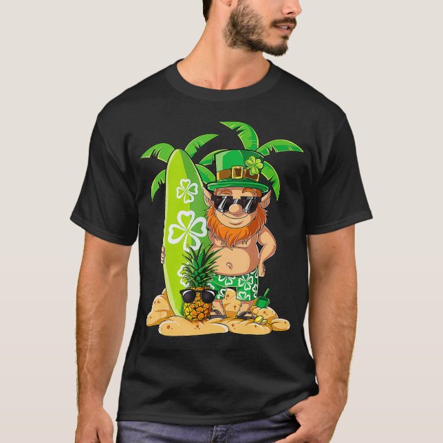Leprechaun Hawaiian Surfing St Patricks Day Men T-Shirt (Front)