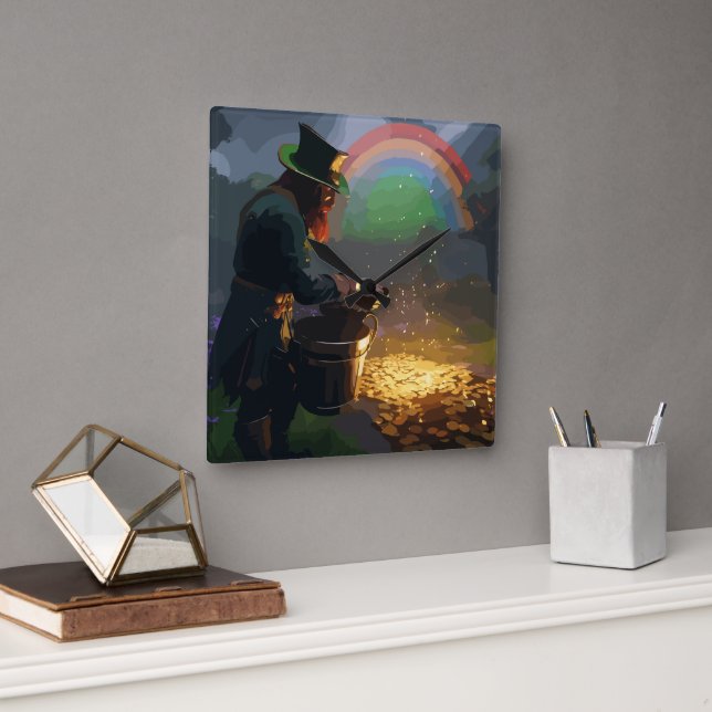 Leprechaun Hideaway Square Wall Clock (Office)